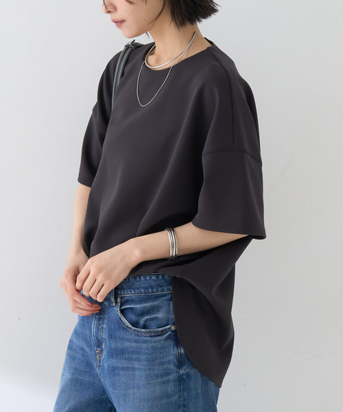 Rouge vif（ルージュヴィフ）の「【接触冷感】ストレッチダンボール半袖プルオーバー（シャツ/ブラウス・レディース・オフホワイト/スミクロ・フリー）」の2枚目の写真