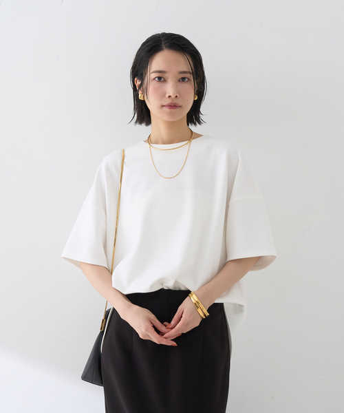 Rouge vif（ルージュヴィフ）の「【接触冷感】ストレッチダンボール半袖プルオーバー（シャツ/ブラウス・レディース・オフホワイト/スミクロ・フリー）」の3枚目の写真