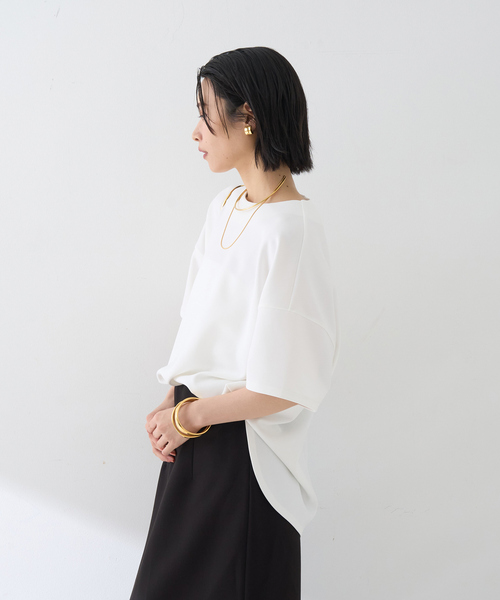 Rouge vif（ルージュヴィフ）の「【接触冷感】ストレッチダンボール半袖プルオーバー（シャツ/ブラウス・レディース・オフホワイト/スミクロ・フリー）」の6枚目の写真
