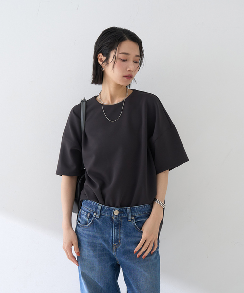 Rouge vif（ルージュヴィフ）の「【接触冷感】ストレッチダンボール半袖プルオーバー（シャツ/ブラウス・レディース・オフホワイト/スミクロ・フリー）」の10枚目の写真