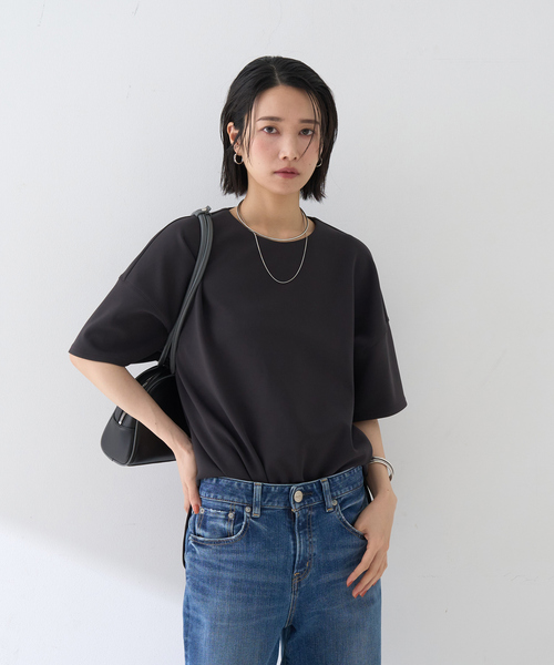 Rouge vif（ルージュヴィフ）の「【接触冷感】ストレッチダンボール半袖プルオーバー（シャツ/ブラウス・レディース・オフホワイト/スミクロ・フリー）」の11枚目の写真