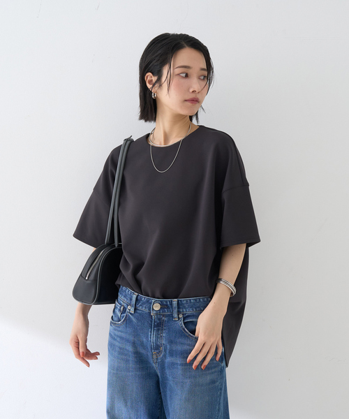 Rouge vif（ルージュヴィフ）の「【接触冷感】ストレッチダンボール半袖プルオーバー（シャツ/ブラウス・レディース・オフホワイト/スミクロ・フリー）」の12枚目の写真