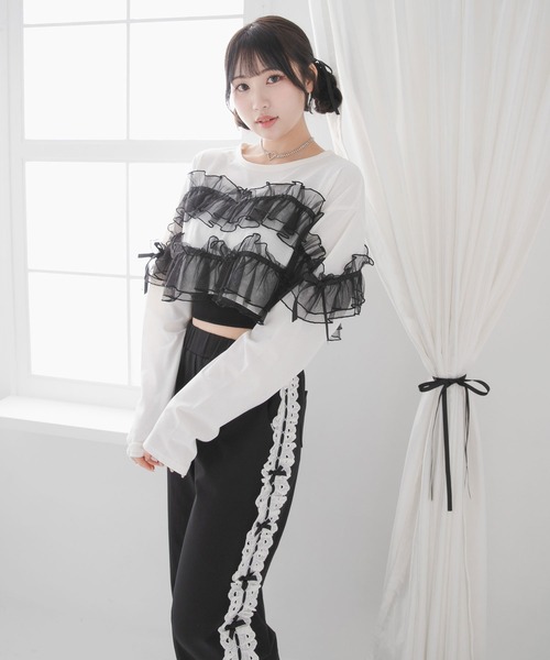 DearMyLove(ディアマイラブ)の「UVカットハートフリルレースロングパンツ【大きいサイズ有】(その他パンツ・レディース・ブラック×ホワイト・LL~3L/M-L)」の15枚目の写真