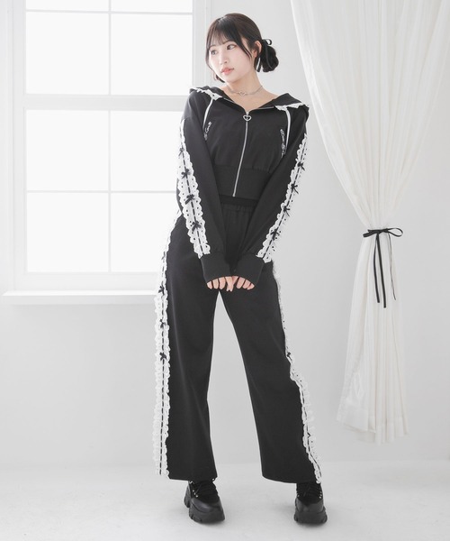 DearMyLove(ディアマイラブ)の「UVカットハートフリルレースロングパンツ【大きいサイズ有】(その他パンツ・レディース・ブラック×ホワイト・LL~3L/M-L)」の12枚目の写真