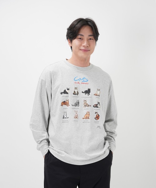Common Noun(コモン ナウン)の「“CAT”&“DOG” Hirochika Machida 天竺ロンT(Tシャツ/カットソー・レディース・グレー/ホワイト・M/XL/L)」の12枚目の写真
