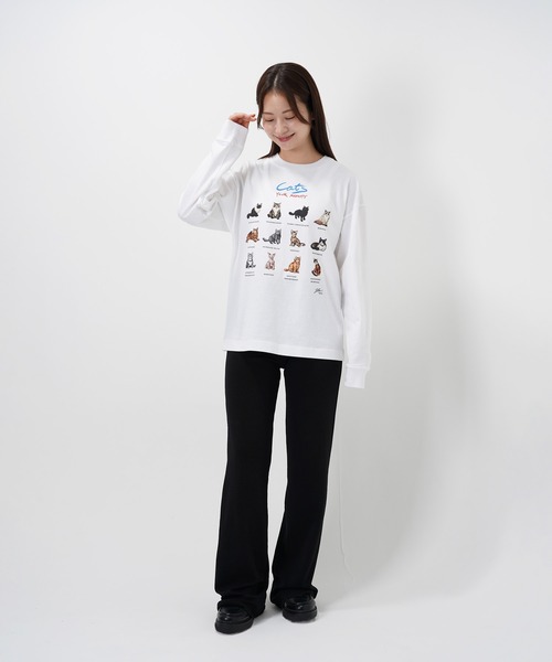 Common Noun(コモン ナウン)の「“CAT”&“DOG” Hirochika Machida 天竺ロンT(Tシャツ/カットソー・レディース・グレー/ホワイト・M/XL/L)」の15枚目の写真