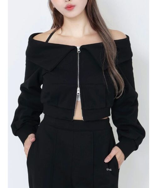 EATME(イートミー)の「【SETUP着用可】オフショルパーカーデザインTOP(Tシャツ/カットソー・レディース・グレー/ネイビー/ブラック・FREE)」の1枚目の写真