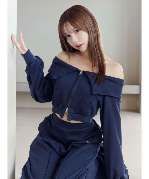 EATME(イートミー)の「【SETUP着用可】オフショルパーカーデザインTOP(Tシャツ/カットソー・レディース・グレー/ネイビー/ブラック・FREE)」の15枚目の写真