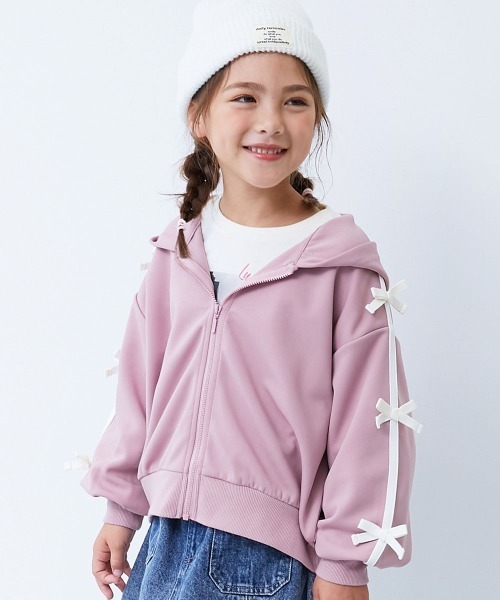 devirock(デビロック)の「リボン付き サイドライン おめかし ジップパーカー(その他アウター・キッズ・アイボリー/ブラック/グレー/ピンク系1・100cm/110cm/120cm/130cm/140cm/150cm/160cm)」の4枚目の写真