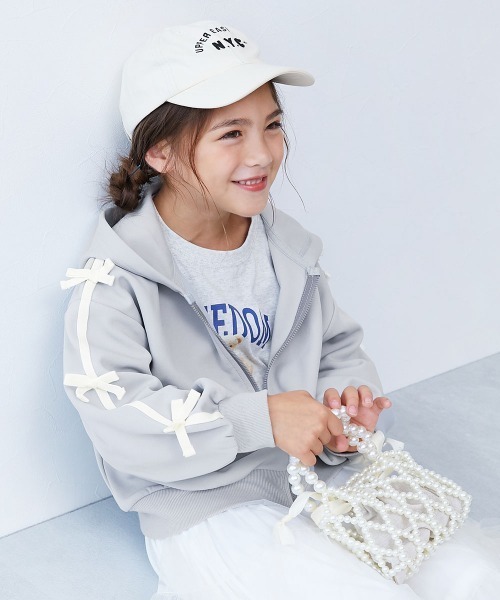 devirock(デビロック)の「リボン付き サイドライン おめかし ジップパーカー(その他アウター・キッズ・アイボリー/ブラック/グレー/ピンク系1・100cm/110cm/120cm/130cm/140cm/150cm/160cm)」の3枚目の写真