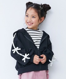 リボン付き サイドライン おめかし ジップパーカー