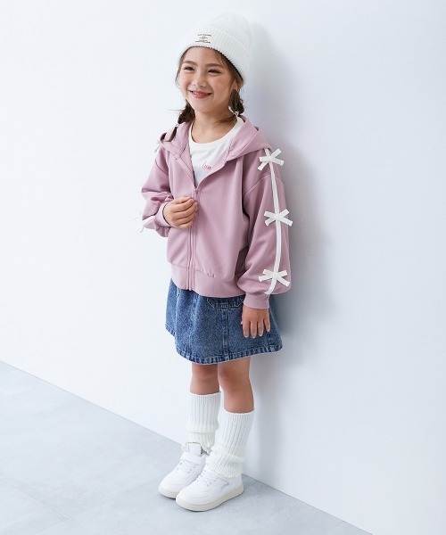 devirock(デビロック)の「リボン付き サイドライン おめかし ジップパーカー(その他アウター・キッズ・アイボリー/ブラック/グレー/ピンク系1・100cm/110cm/120cm/130cm/140cm/150cm/160cm)」の8枚目の写真