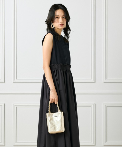 INED(イネド)の「【UVカット】【接触冷感】ORGANIC FIELDプレーティング コンビワンピース(ワンピース・レディース・ブラック/ベージュ・9号/7号)」の2枚目の写真