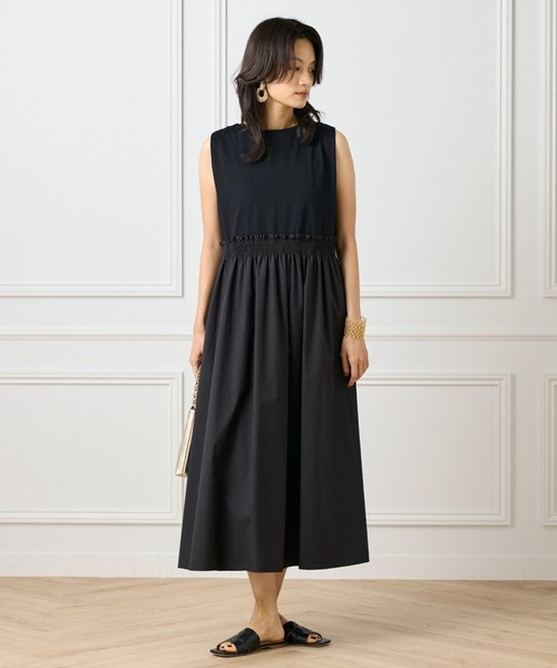 INED(イネド)の「【UVカット】【接触冷感】ORGANIC FIELDプレーティング コンビワンピース(ワンピース・レディース・ブラック/ベージュ・9号/7号)」の8枚目の写真