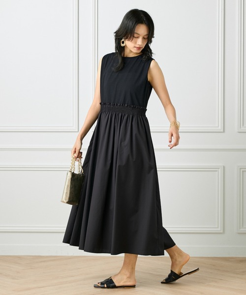 INED(イネド)の「【UVカット】【接触冷感】ORGANIC FIELDプレーティング コンビワンピース(ワンピース・レディース・ブラック/ベージュ・9号/7号)」の9枚目の写真