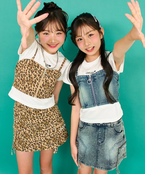 ANAP GiRL(アナップガール)の「サイド ポケット デザイン スカパン【キッズお揃い】(スカート・キッズ・ベージュ/ブルー・XS/S/M)」の3枚目の写真