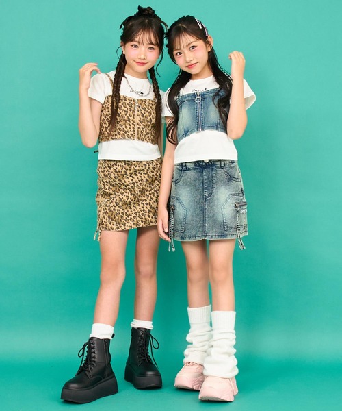 ANAP GiRL(アナップガール)の「サイド ポケット デザイン スカパン【キッズお揃い】(スカート・キッズ・ベージュ/ブルー・XS/S/M)」の6枚目の写真