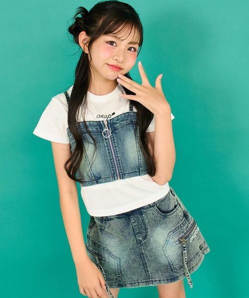 ANAP GiRL(アナップガール)の「サイド ポケット デザイン スカパン【キッズお揃い】(スカート・キッズ・ベージュ/ブルー・XS/S/M)」の20枚目の写真