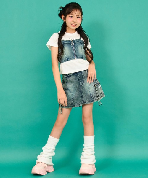 ANAP GiRL(アナップガール)の「サイド ポケット デザイン スカパン【キッズお揃い】(スカート・キッズ・ベージュ/ブルー・XS/S/M)」の21枚目の写真
