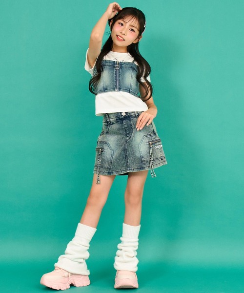 ANAP GiRL(アナップガール)の「サイド ポケット デザイン スカパン【キッズお揃い】(スカート・キッズ・ベージュ/ブルー・XS/S/M)」の22枚目の写真