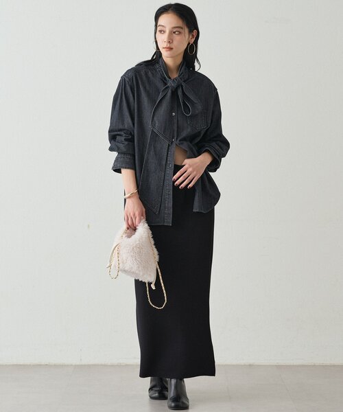 新品未使用　ハグオーワー デニムボウタイブラウス　ブラック 新品未使用 ハグオーワー デニムボウタイブラウス ブラック