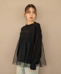 【Nu】チュールドッキングニットトップス