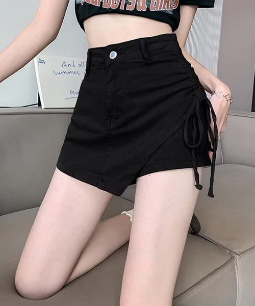 Lace Ladies(レースレディース)の「ハイウエスト サイドギャザー インパン付き ミニ スカート(スカート・レディース・ネイビー/ブラック/グレイッシュベージュ・S/M/L/XL)」の2枚目の写真
