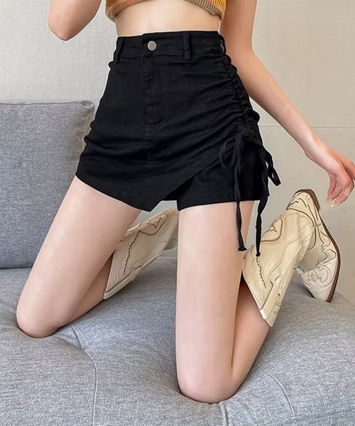 Lace Ladies(レースレディース)の「ハイウエスト サイドギャザー インパン付き ミニ スカート(スカート・レディース・ネイビー/ブラック/グレイッシュベージュ・S/M/L/XL)」の8枚目の写真