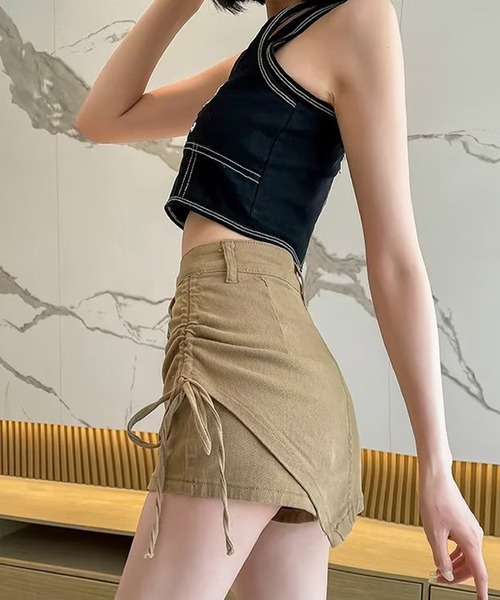 Lace Ladies(レースレディース)の「ハイウエスト サイドギャザー インパン付き ミニ スカート(スカート・レディース・ネイビー/ブラック/グレイッシュベージュ・S/M/L/XL)」の17枚目の写真