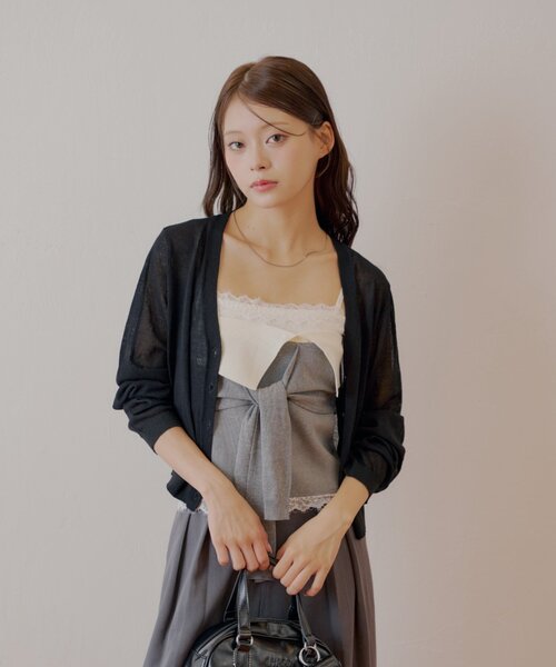 Chico（チコ）の「シアーカーディガン+ねじりシャツドッキングベアセット（カーディガン/ボレロ・レディース・ベージュ/グレー/ブラック・FREE）」の19枚目の写真