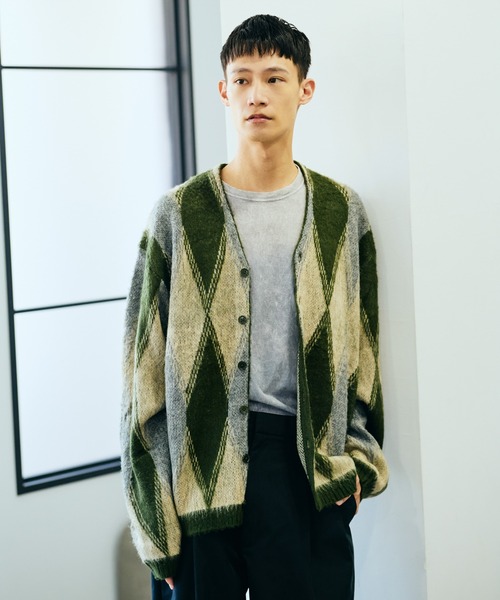 TOWN CRAFT シャギーカーディガン アーガイル柄 モヘア カートコバーン