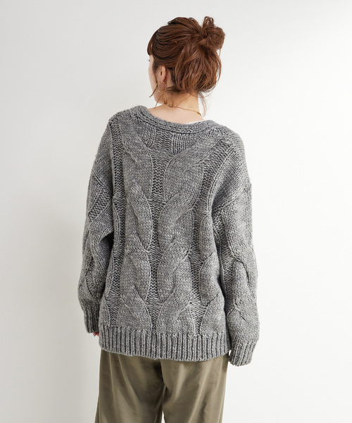 手洗い可 / Vネックビックケーブルニット（ニット/セーター）｜B.C