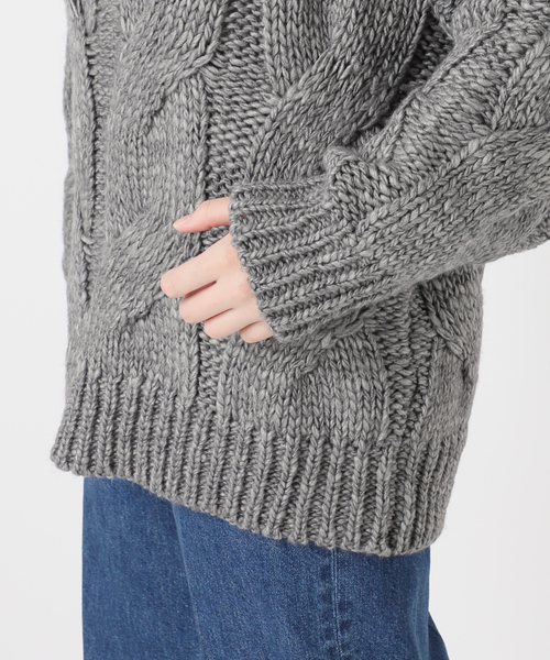 STONE  ケーブルニットセーター グレー 手洗い可 / Vネックビックケーブルニット（ニット/セーター）｜B.C