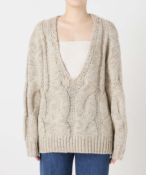 セール】手洗い可 / Vネックビックケーブルニット（ニット/セーター