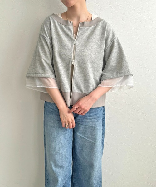 LHELBIE（レルビエ）の「ジップアップ2WAY裏毛トップス（その他トップス・レディース・ブラック/アイボリー/グレー・M）」の9枚目の写真