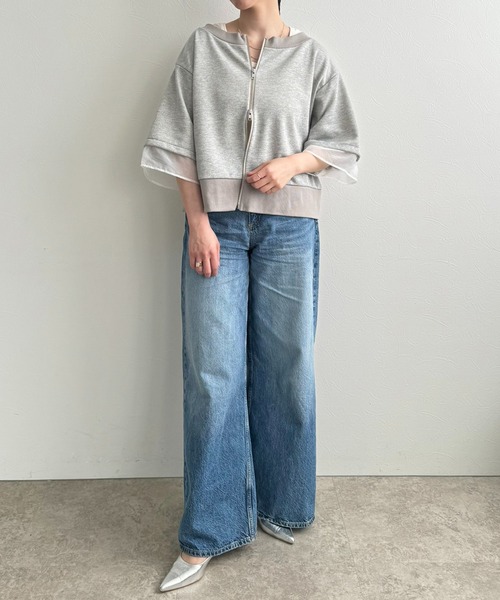 LHELBIE（レルビエ）の「ジップアップ2WAY裏毛トップス（その他トップス・レディース・ブラック/アイボリー/グレー・M）」の4枚目の写真