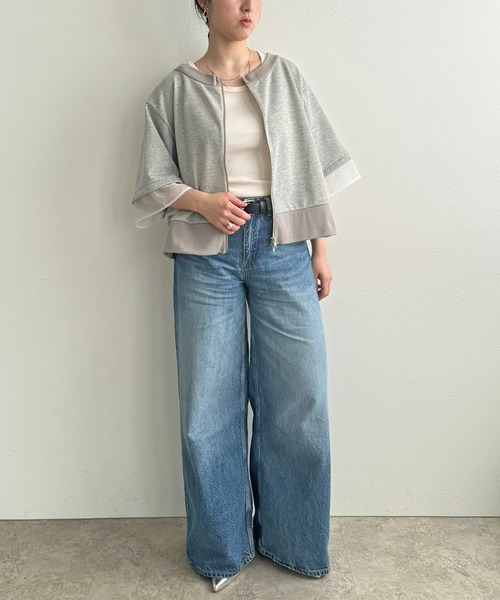 LHELBIE（レルビエ）の「ジップアップ2WAY裏毛トップス（その他トップス・レディース・ブラック/アイボリー/グレー・M）」の18枚目の写真