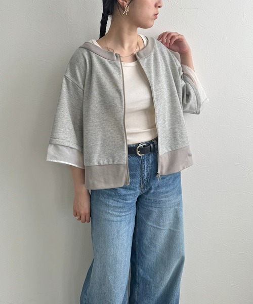 LHELBIE（レルビエ）の「ジップアップ2WAY裏毛トップス（その他トップス・レディース・ブラック/アイボリー/グレー・M）」の20枚目の写真