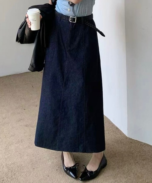 Lace Ladies（レースレディース）の「ベルト付き ハイウエスト マキシ丈 Aライン スカート（スカート・レディース・ベージュ/ネイビー/ブラウン/ブラック・FREE）」の4枚目の写真