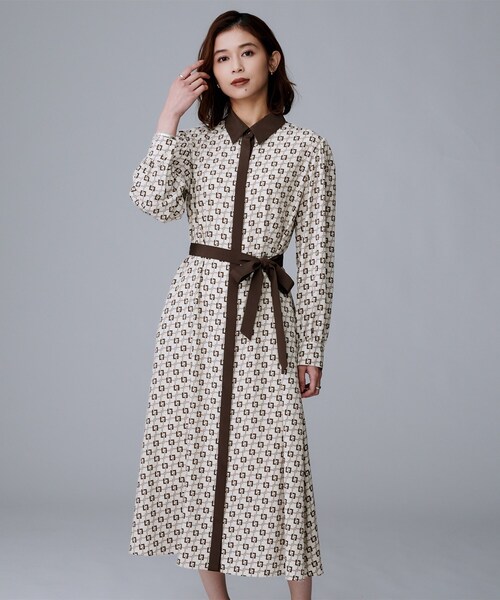 セール】【ウエストリボン/前開きボタン/レトロモダン】チェーン柄