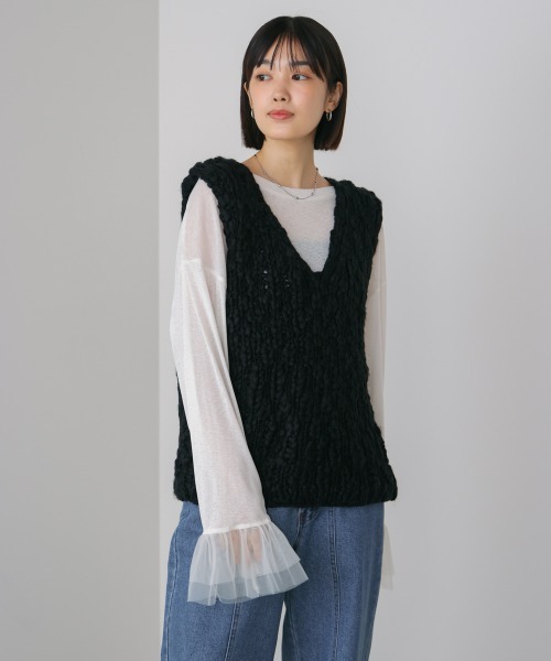 Bou Jeloud(ブージュルード)の「ハンドニットVベスト(ベスト・レディース・ブラック/グレー/オフホワイト・38)」の19枚目の写真