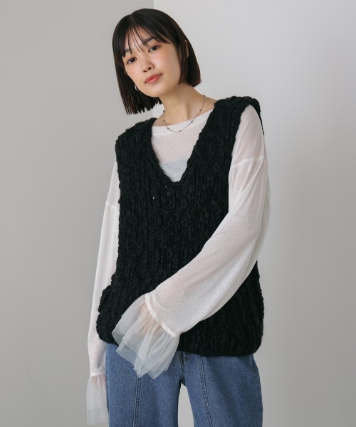 Bou Jeloud(ブージュルード)の「ハンドニットVベスト(ベスト・レディース・ブラック/グレー/オフホワイト・38)」の16枚目の写真