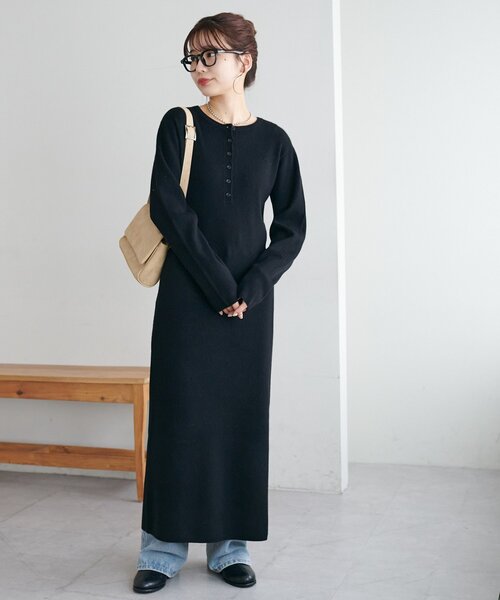 DISCOAT（ディスコート）の「モチモチリブヘンリーワンピース《WEB限定カラーあり》（ワンピース・レディース・チャコールグレー/ブラック/ライトベージュ/モカ・TM/PS/MEDIUM）」の5枚目の写真