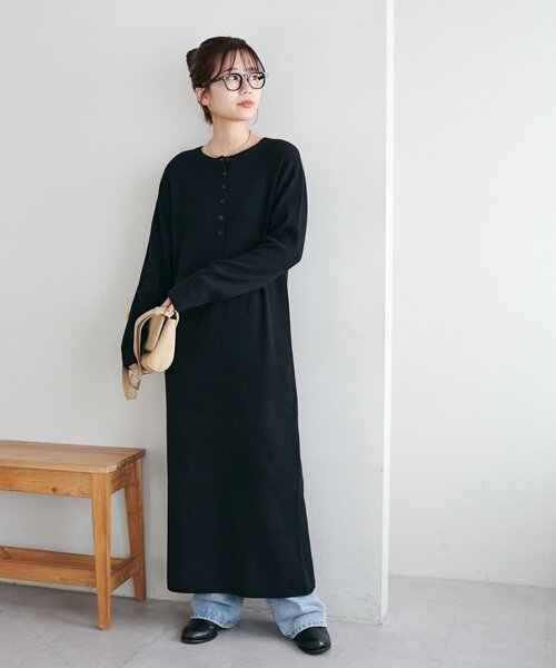 DISCOAT（ディスコート）の「モチモチリブヘンリーワンピース《WEB限定カラーあり》（ワンピース・レディース・チャコールグレー/ブラック/ライトベージュ/モカ・TM/PS/MEDIUM）」の7枚目の写真