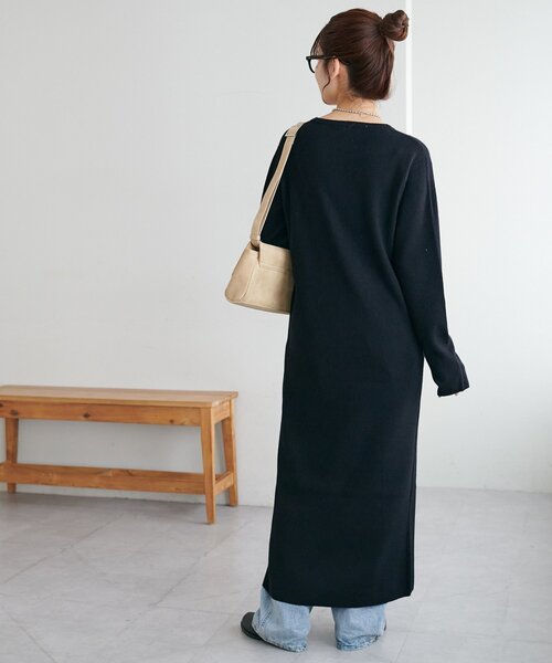 DISCOAT（ディスコート）の「モチモチリブヘンリーワンピース《WEB限定カラーあり》（ワンピース・レディース・チャコールグレー/ブラック/ライトベージュ/モカ・TM/PS/MEDIUM）」の9枚目の写真