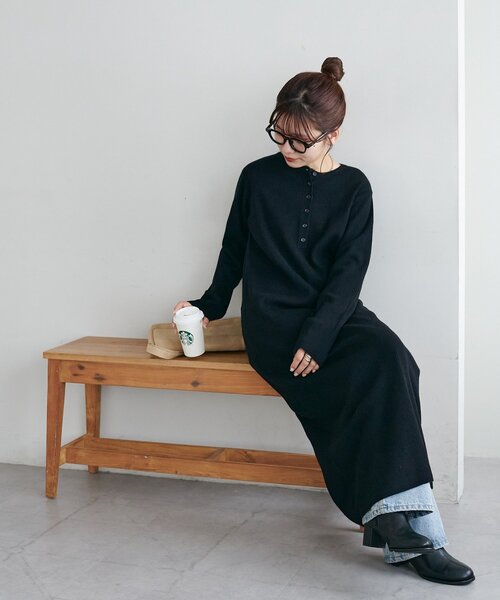 DISCOAT（ディスコート）の「モチモチリブヘンリーワンピース《WEB限定カラーあり》（ワンピース・レディース・チャコールグレー/ブラック/ライトベージュ/モカ・TM/PS/MEDIUM）」の11枚目の写真