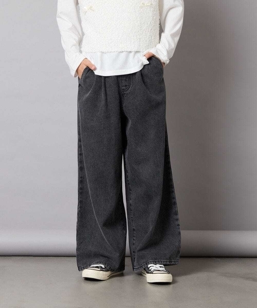 a.v.v（アーヴェヴェ）の「[120-160]ケミカルデニムワイドパンツ（デニムパンツ・キッズ・ダークインディゴブルー/チャコールグレー・120/130/140/150/160）」の5枚目の写真