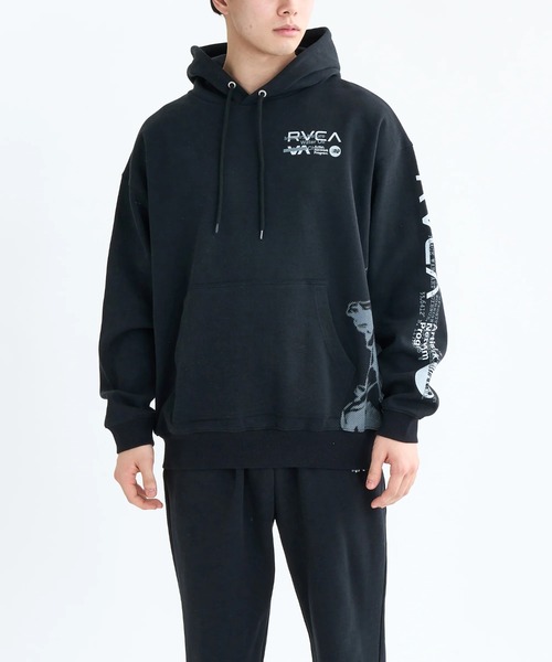 RVCA（ルーカ）の「RVCA メンズ OVER PRINT HD パーカー 【2025年秋冬モデル】/ルーカバックプリントプルオーバーパーカー・フーディー（パーカー・メンズ・ヘザーグレー/ブラック・SMALL/MEDIUM/LARGE/X-LARGE）」の4枚目の写真