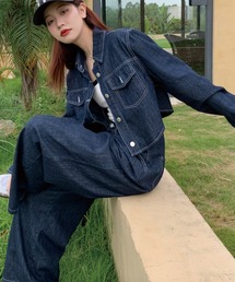 ADDITION STORE | \これだけでコーデが決まる♪/デニムセットアップ (クロップドデニムシャツ ワイドデニムパンツ)(セットアップ)