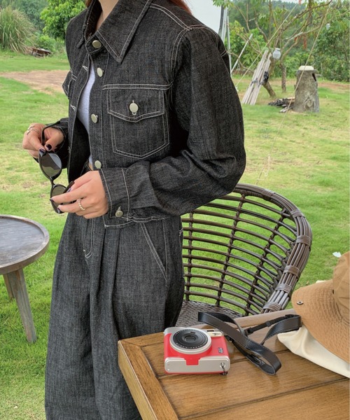 ADDITION STORE(アディションストア)の「【再入荷】\これだけでコーデが決まる♪/デニムセットアップ (クロップドデニムシャツ ワイドデニムパンツ)asdnm(セットアップ・レディース・ネイビー/ブラック・FREE)」の21枚目の写真